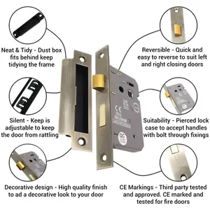 EAI Bathroom Lock 80mm / 57mm Backset ANTIQUE BRASS for Wooden Bathrooms Accepts 5mm Square Spindle CE UKCA & Fire Door App