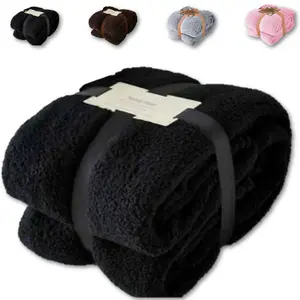 BLANKET THROW Teddy Bear Flannel Fleece Fluffy Fur Super Soft - Double 150 x 200 cm - Black