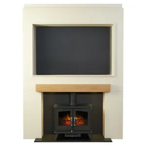 Acantha Pre-Built Stove Media Wall 2 with TV Recess & Woodhouse Electric Stove in Black