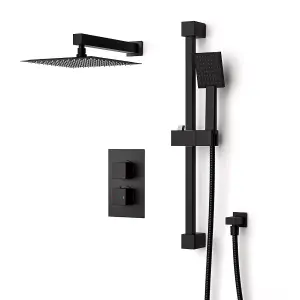 Nes Home Matte Black Voilet 2 Dial Thermostatic Mixer Outlet Square Shower Rail & Handset