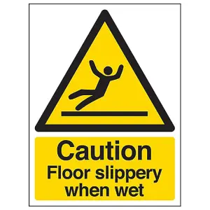 Caution Floor Slippery When Wet Sign - Rigid Plastic - 150x200mm (x3)