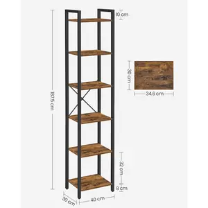 Lakesha Etagere Bookcase Rustic Brown/Black / 187.5cm H x 40cm W x 30cm D