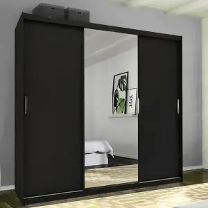 Sliding Wardrobes 4U Meldon Tripple Sliding Door Wardrobe in 6 Colors White, Black, Grey, Oak, Wenge & Walnut - W2500mm, H2170mm