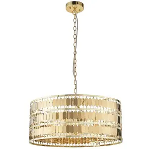 Hanging Ceiling Pendant Light Hex Gold Plate Shade 5 Bulb Modern Dimming Feature