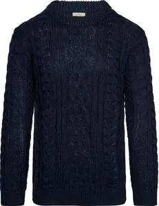 House Of Bruar Men's Aran Crew Neck - Navy Blue