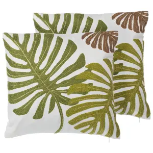 Set of 2 Cushions ZENOBIA Cotton 45 x 45 cm Plant Dark Green