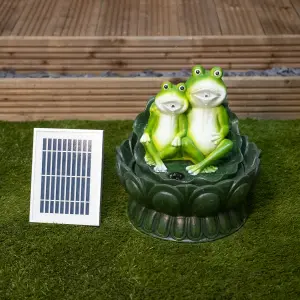 Gardenwize Outdoor Garden Two Frogs on a Lily Pad Water Feature Fountain + Battery Back up