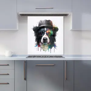 Border Collie Dog Splashart Premium Glass Kitchen Splashback W600mm x H650mm