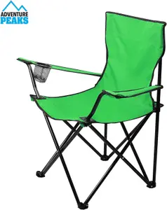 Set of 2 GREEN Folding Camping Chair With Armrest, Drink Holder & Carry Bag