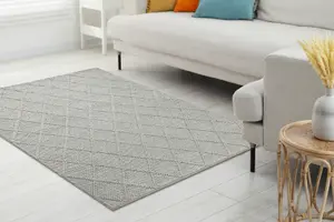 Wool carpet TAHAR 99001G grey - HAND-WOVEN loop, rhombus, boho 160x240 cm