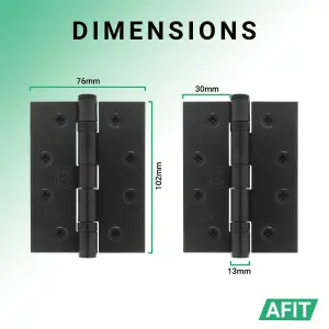 AFIT Matt Black Door Hinges - 4 Inch / 102mm  Internal Fire Door Hinges - 5 Pairs