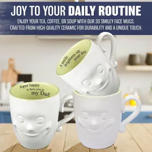 Smiling Face Mug Tea Coffee Fine China Ceramic Cup Gift Set Novelty New 3D Super Happy  Dad