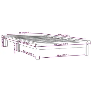 Berkfield Bed Frame Black 90x200 cm Solid Wood Pine