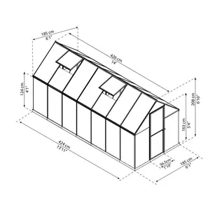 Mythos 6 Ft W x 4 Ft D Greenhouse Green / 208cm H x 185cm W x 426cm D