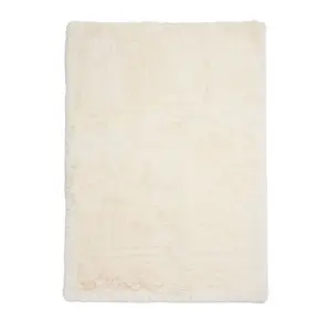 Ivory Shaggy Plain Modern Easy to Clean Rug for Living Room and Bedroom-60cm X 120cm