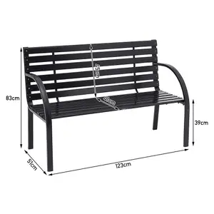 2 Seater Outdoor Black Wood Wrought Iron Garden Bench