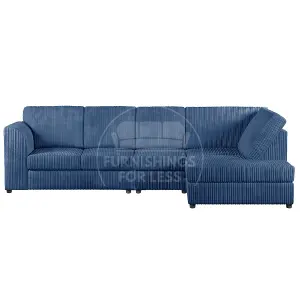 Luxor Marine Blue Jumbo Cord Large 5 Seater Corner Sofa Long Right Hand Facing - Full Back