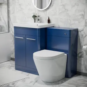 Nes Home 600mm Freestanding Vanity Unit with Basin, Rimless Toilet, WC unit Royal Blue