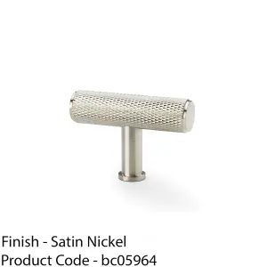 Knurled T Bar Cupboard Door Knob - 55mm x 38mm - Satin Nickel Unit Pull Handle