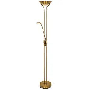 GoodHome Pulmoz Satin Antique brass effect LED Mother & child floor light