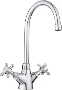 JASSFERRY Kitchen Mixer Tap Monobloc Brass Two Crosshead Lever Swivel Spout Chrome