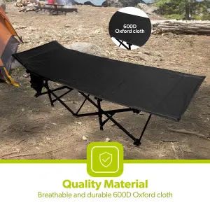 Royalford Folding Camping Beds for Adults, Heavy Duty Sturdy Portable Bed with Carry Bag and Side Pocket Outdoor, Travel