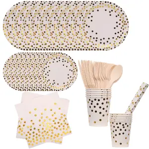 Polka Dot Party Tableware Disposable Dinnerware Set - White