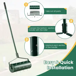 Costway 45 cm Manual Lawn Aerator Garden Heavy Duty Rolling Aerator Lawn Tool