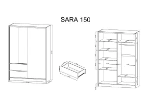 Sara Mirrred Wardrobe 150cm with Drawers in White and Oak Sonoma