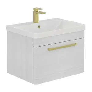 Emery Textured White Wall Hung Bathroom Vanity Unit & Basin Set with Gold Handles (W)80cm (H)46cm