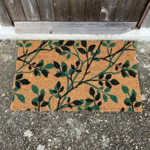 Green & Black Leaf Print Indoor & Outdoor Coir Doormat