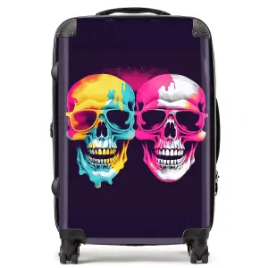 Pinks And Blue Happy Skeletons Suitcase - Medium