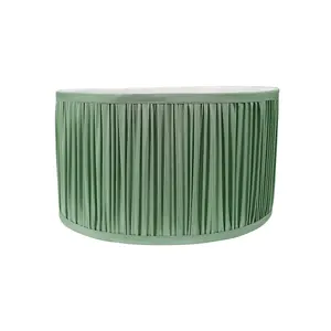 ValueLights Jess Green Fabric Ruched Pleated Small Drum Shade with LED Bulb