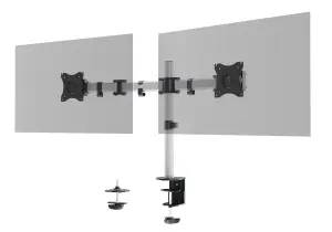 Durable SELECT Monitor Mount Desk Clamp for 2 Screens - 13 - 27" - Gloss Silver