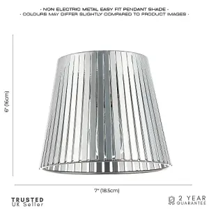 Industrial Retro Matte Silver Light Shade with Flat Metal Strips 18cm Diameter