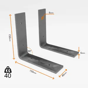 4 Shelf Brackets Pcs Heavy Duty Industrial Steel for Wall Mounted DIY Floating(Raw Steel, 150x150mm)