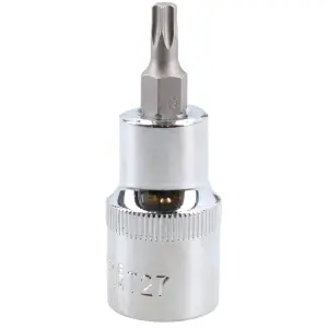 T27 Male Torx Bit Star Socket 1/2" Drive Standard Internal Chrome Vanadium Steel