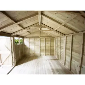 28 x 8 Pressure Treated T&G Wooden Apex Garden Shed / Workshop + 6 Windows + Double Doors (28' x 8' / 28ft x 8ft) (28x8)