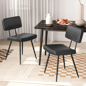 COSTWAY Set of 2 Faux Leather Dining Chairs Padded Kitchen Armless Chairs Metal Legs