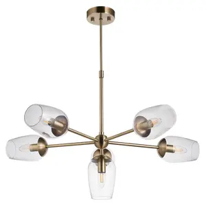 Luminosa Livorno Multi Arm Pendant Ceiling Light Antique Brass Plate, Clear Glass