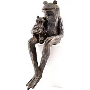 Sitting Frog Ornament - Weatherproof Metal Finish Garden Sculpture for Pond, Patio, Plant Pots, Ledges - 40 x 14 x 18cm