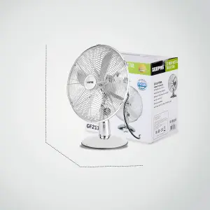 Geepas 12inch Chrome Metal Desk Fan Electric Fan 3 Speed Oscillating Table Fan