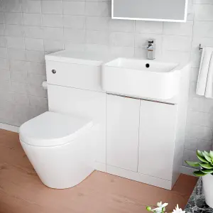 Nes Home 1000mm Right Hand Freestanding Cabinet White with Basin, WC Unit & Toilet