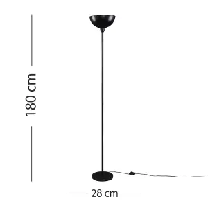 ValueLights Forseti Modern Black Uplighter Floor Lamp with Bowl Shaped Shade - Includes 6w LED GLS Bulb 3000K Warm White