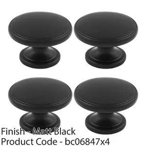 4 PACK - Ring Domed Cupboard Door Knob 32mm Diameter Matt Black Cabinet Handle