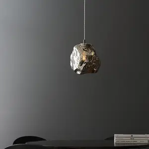 Metallic Chrome Rock Design Ceiling Pendant Light Dimmable Hanging Light Fitting