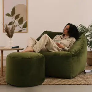 icon Natalia Velvet Armchair Bean Bag and Pouffe Set Olive Green Giant Bean Bag Chair