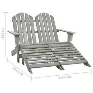 Berkfield 2-Seater Garden Adirondack Chair&Ottoman Fir Wood Grey