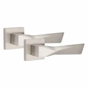 6 Pair Modern Aura Design Satin Nickel Premium Door Handles Square Rose - Golden Grace