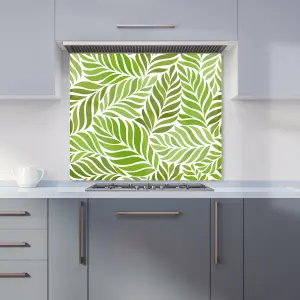 Green Leaf Pattern Premium Glass Kitchen Splashback W600mm x H600mm